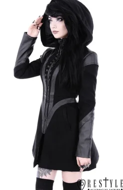 Restyle Black winter jacket with pockets, detachable hood "FUTURE GOTH COAT"