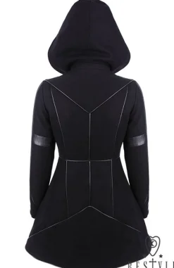 Restyle Black winter jacket with pockets, detachable hood, wool 
