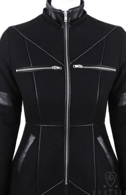 Restyle Black winter jacket with pockets, detachable hood, wool 