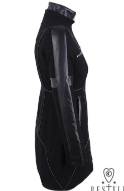 Restyle Black winter jacket with pockets, detachable hood, wool 