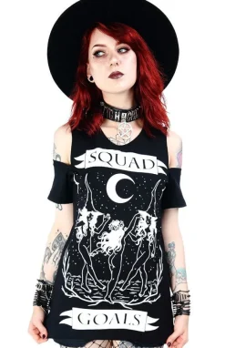 Restyle Black witches cold shoulder T-shirt Squad Goals