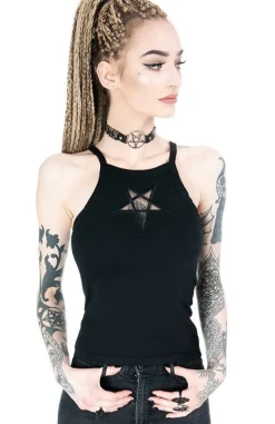 Restyle Black women`s Top Mesh Pentagram