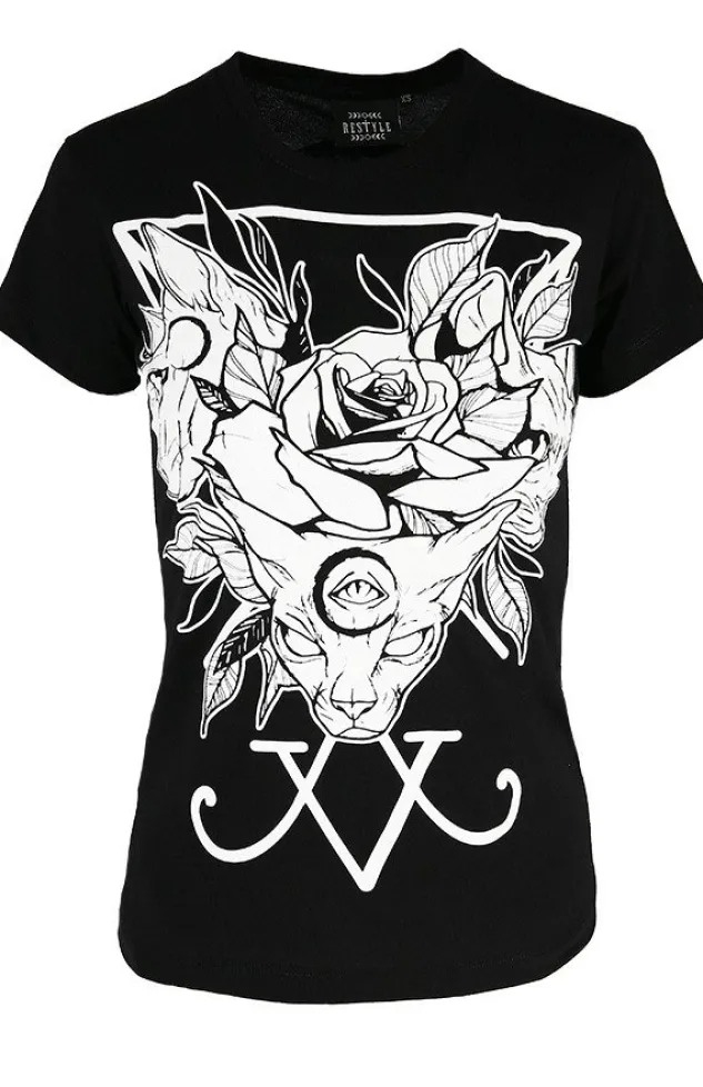 Restyle Black women`s T-shirt Threeheaded cat
