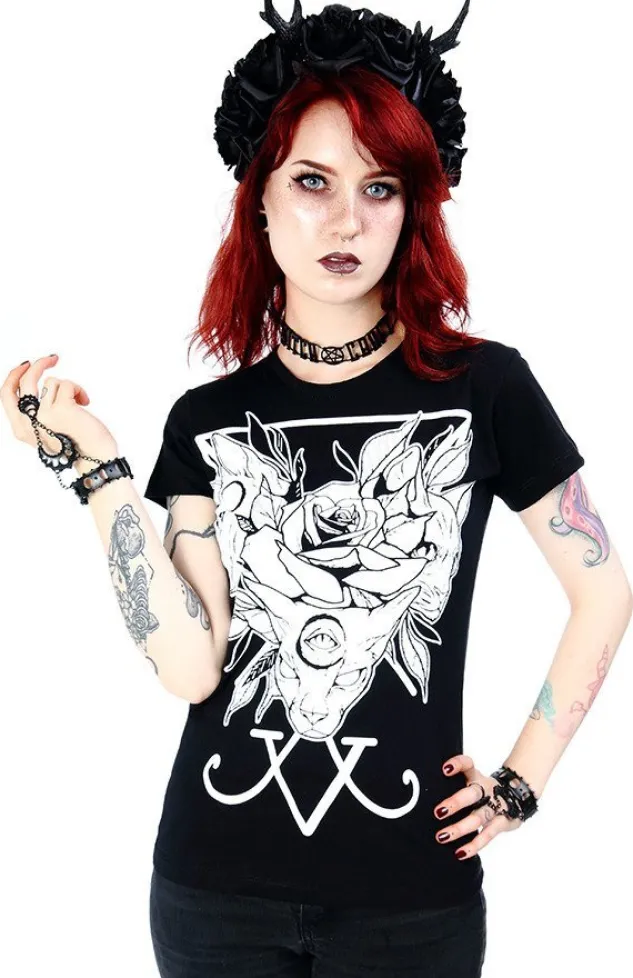 Restyle Black women`s T-shirt Threeheaded cat