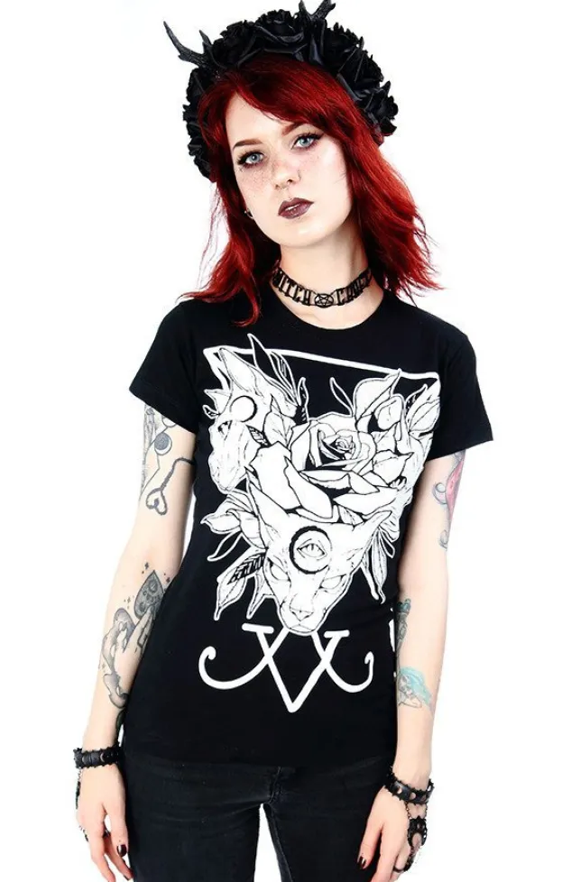 Restyle Black women`s T-shirt Threeheaded cat