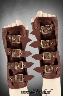 Restyle Brown steampunk arm warmers with buckles
