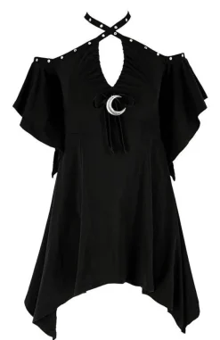Restyle Calista Tunic, Black Jersey Dress with a Crescent