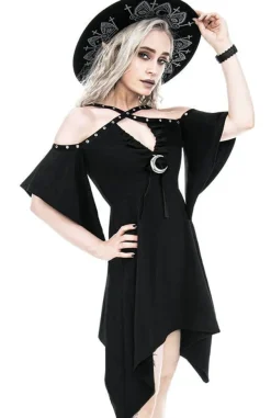 Restyle Calista Tunic, Black Jersey Dress with a Crescent