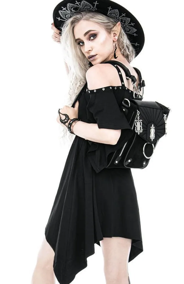 Restyle Calista Tunic, Black Jersey Dress with a Crescent