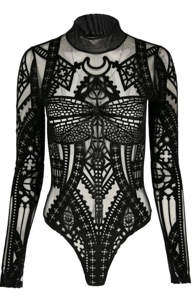 Restyle CATHEDRAL DRAGONFLY MESH & VELVET BODYSUIT