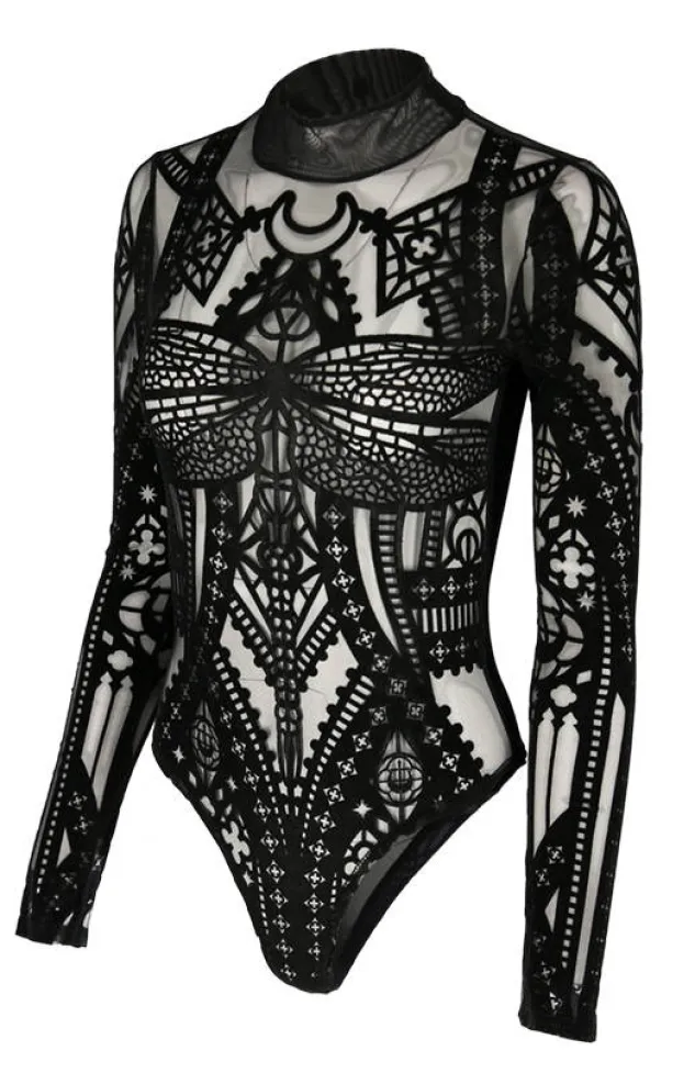 Restyle CATHEDRAL DRAGONFLY MESH & VELVET BODYSUIT