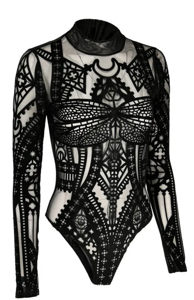 Restyle CATHEDRAL DRAGONFLY MESH & VELVET BODYSUIT