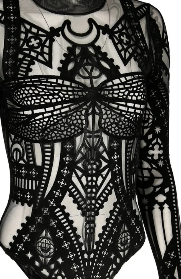 Restyle CATHEDRAL DRAGONFLY MESH & VELVET BODYSUIT