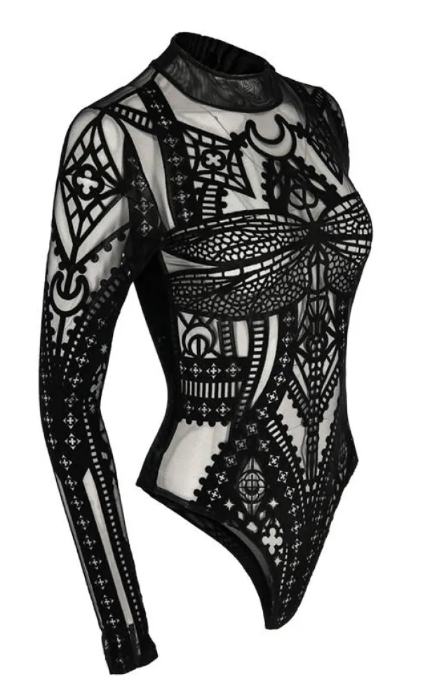 Restyle CATHEDRAL DRAGONFLY MESH & VELVET BODYSUIT