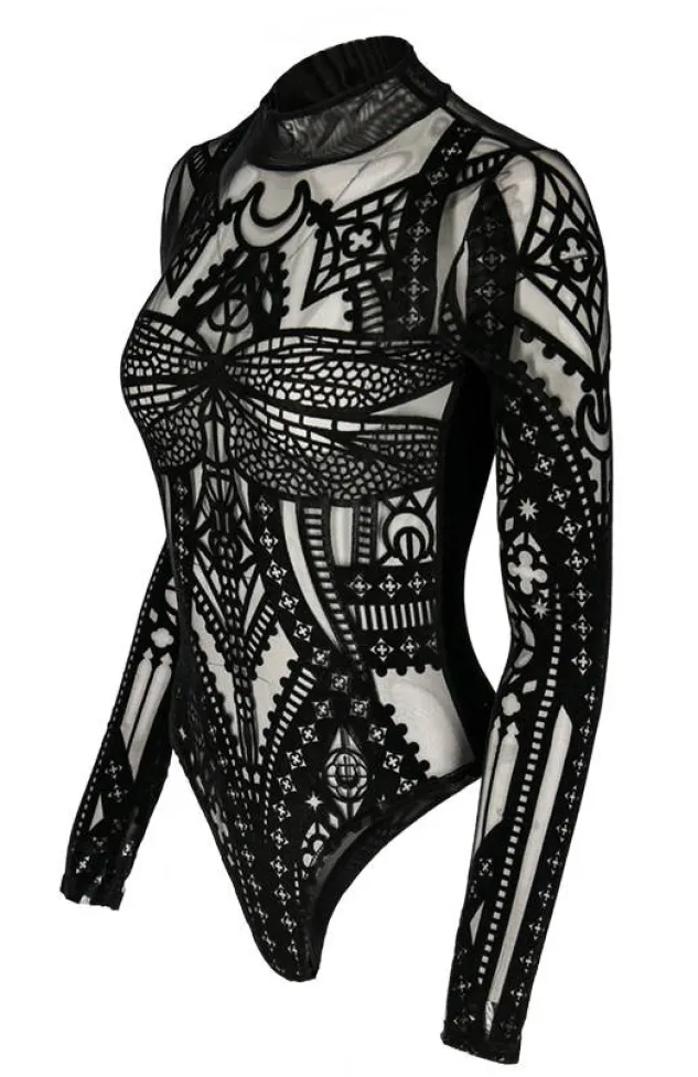 Restyle CATHEDRAL DRAGONFLY MESH & VELVET BODYSUIT