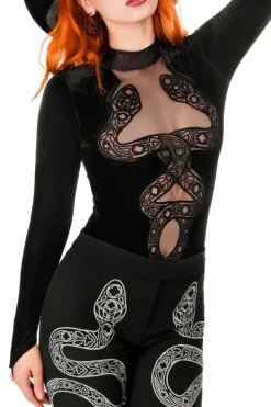 Restyle CATHEDRAL SNAKE BODYSUIT Velvet body with elongated sleeves