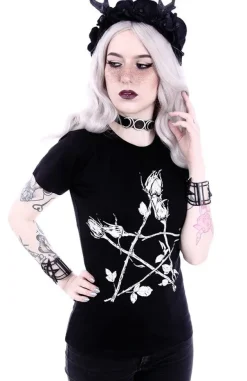 Restyle Classic Gothic, witchy T-shirt "ROSE PENTAGRAM"
