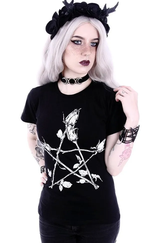 Restyle Classic Gothic, witchy T-shirt "ROSE PENTAGRAM"