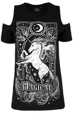 Restyle Cold shoulder T-shirt MAGICAL UNICORN GRAY