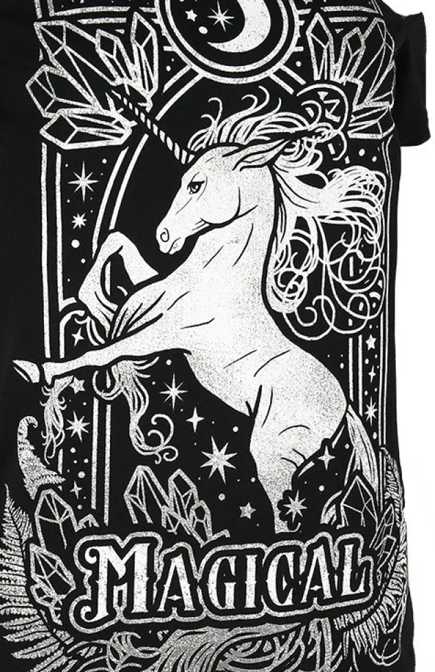 Restyle Cold shoulder T-shirt MAGICAL UNICORN GRAY
