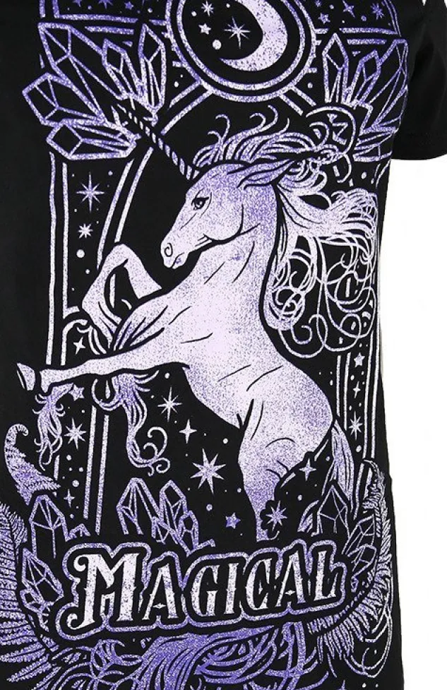 Restyle Cold shoulder t-shirt MAGICAL UNICORN PURPLE