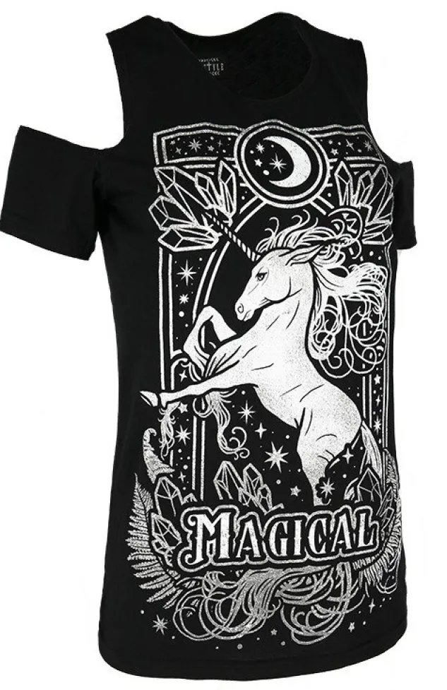 Restyle Cold shoulder T-shirt MAGICAL UNICORN GRAY