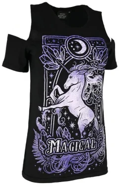 Restyle Cold shoulder t-shirt MAGICAL UNICORN PURPLE
