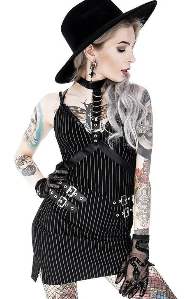 Restyle Collared Pinstriped Mini Gothic Dress