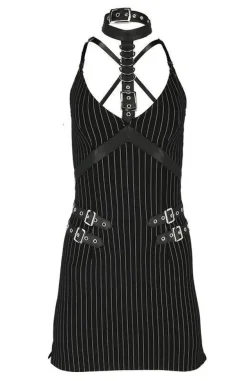 Restyle Collared Pinstriped Mini Gothic Dress
