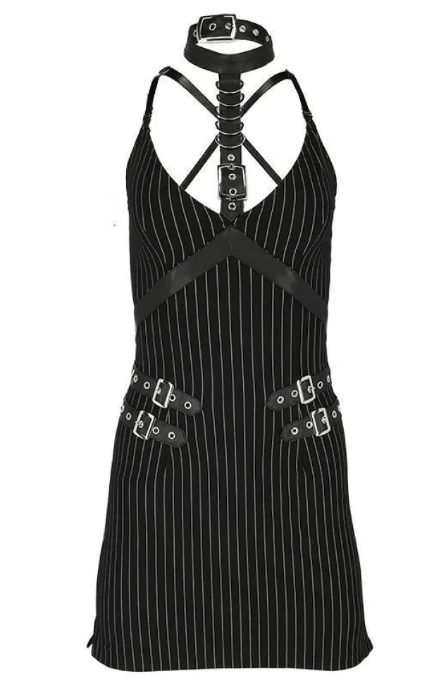 Restyle Collared Pinstriped Mini Gothic Dress