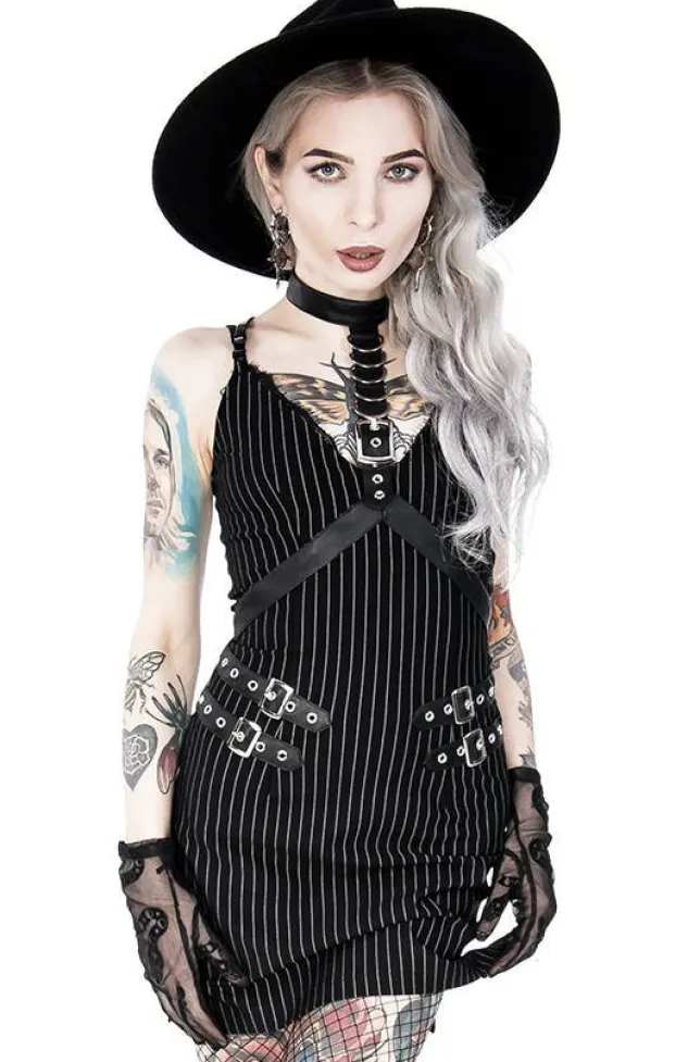 Restyle Collared Pinstriped Mini Gothic Dress