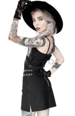 Restyle Collared Pinstriped Mini Gothic Dress