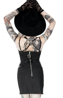 Restyle Collared Pinstriped Mini Gothic Dress