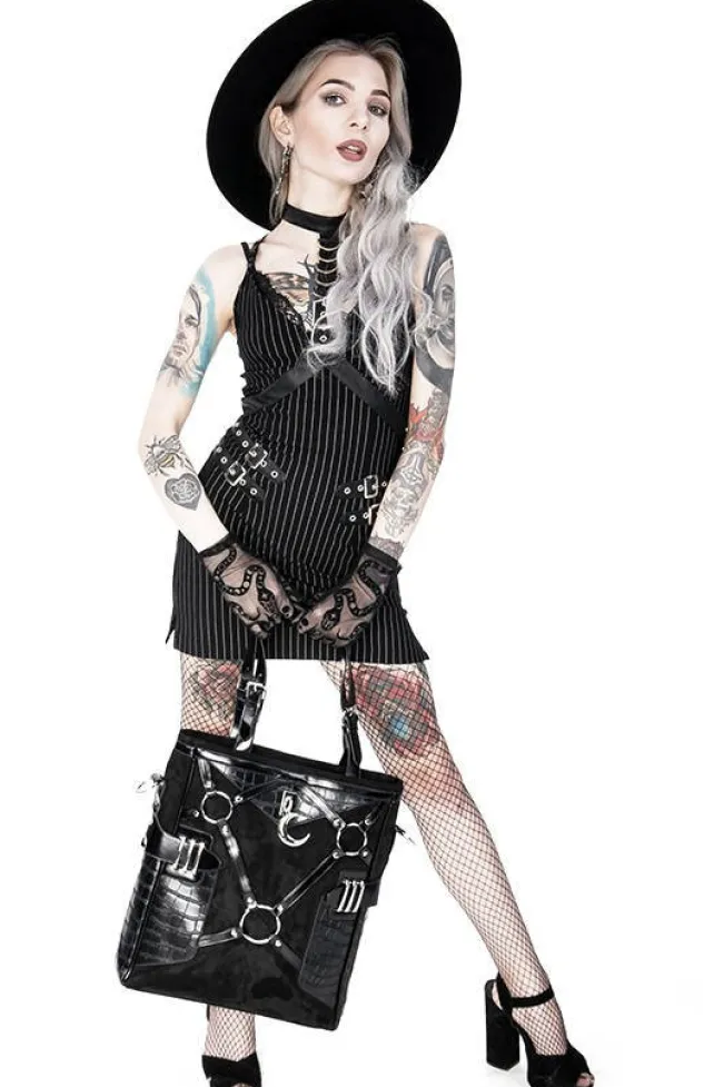 Restyle Collared Pinstriped Mini Gothic Dress