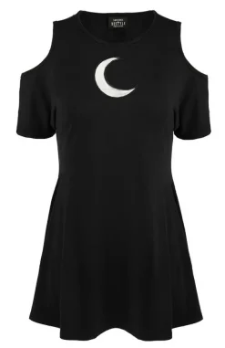 Restyle Crescent Dress oversized with cold shoulder, Mesh Moon Tunic, gothic tunic