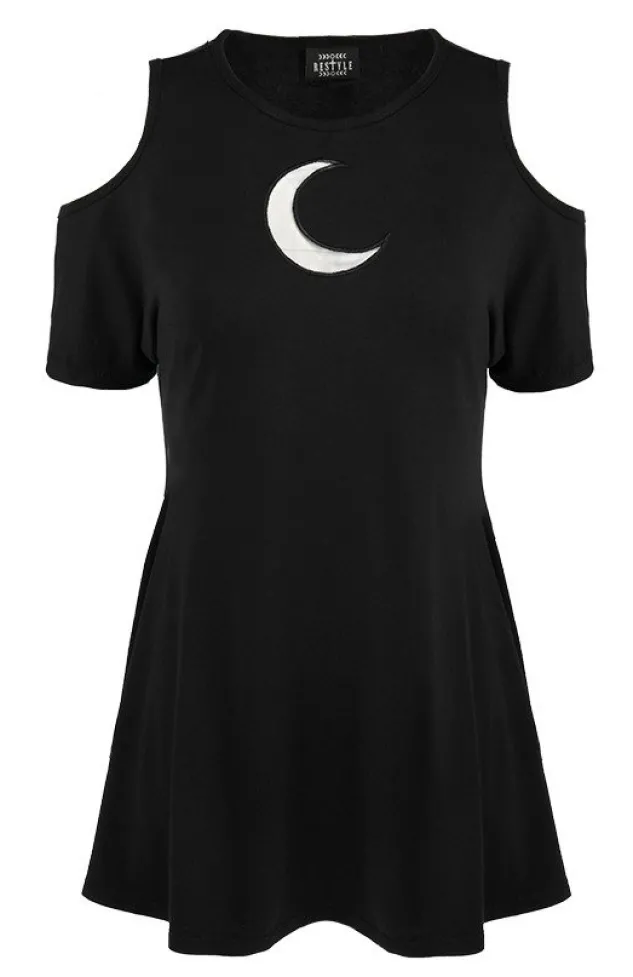 Restyle Crescent Dress oversized with cold shoulder, Mesh Moon Tunic, gothic tunic