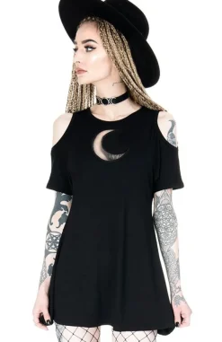 Restyle Crescent Dress oversized with cold shoulder, Mesh Moon Tunic, gothic tunic