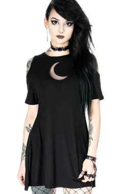 Restyle Crescent Dress oversized with cold shoulder, Mesh Moon Tunic, gothic tunic