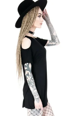 Restyle Crescent Dress oversized with cold shoulder, Mesh Moon Tunic, gothic tunic