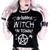Restyle Crop Top Gothic blouse "THE BADDEST WITCH IN TOWN"