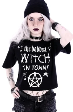 Restyle Crop Top Gothic blouse "THE BADDEST WITCH IN TOWN"
