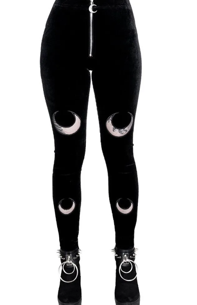 Restyle DOUBLE CRESCENT VELVET LEGGINGS gothic black leggings