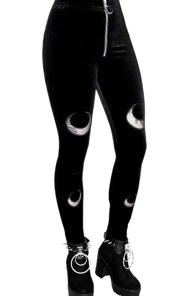 Restyle DOUBLE CRESCENT VELVET LEGGINGS gothic black leggings