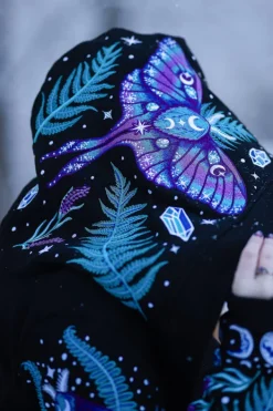 Restyle ENCHANTED FOREST HOODIE with detailed embroidery moth and fern