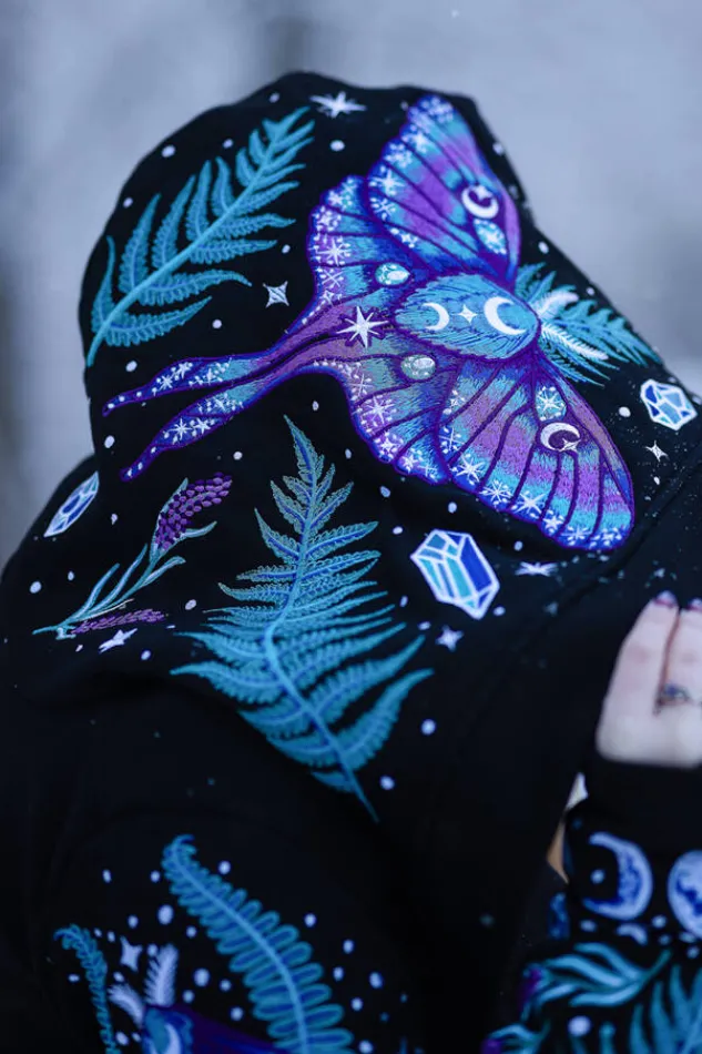 Restyle ENCHANTED FOREST HOODIE with detailed embroidery moth and fern