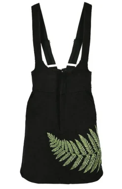 Restyle FERN SUEDE DRESS Black suspender dress with fern leaf