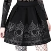 Restyle FORTUNE TELLER SKIRT, black gothic pleated short skirt with moon print