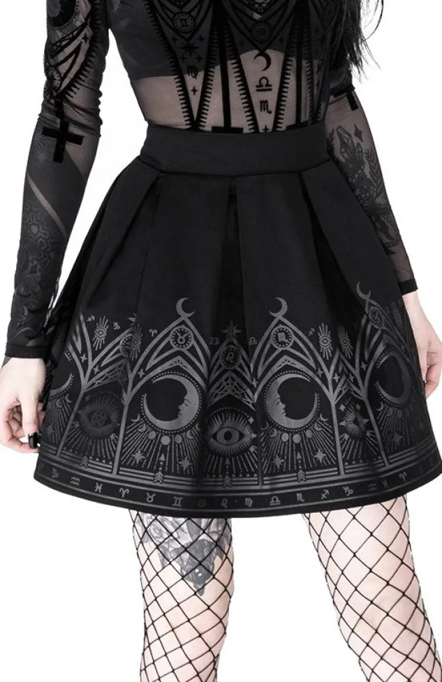 Restyle FORTUNE TELLER SKIRT, black gothic pleated short skirt with moon print