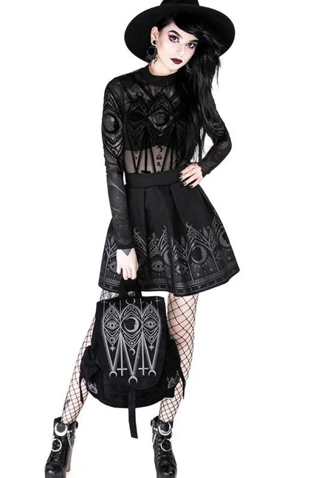 Restyle FORTUNE TELLER SKIRT, black gothic pleated short skirt with moon print