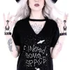 Restyle Gothic blouse with star constellation V-neck with choker "I NEED SOME SPACE"